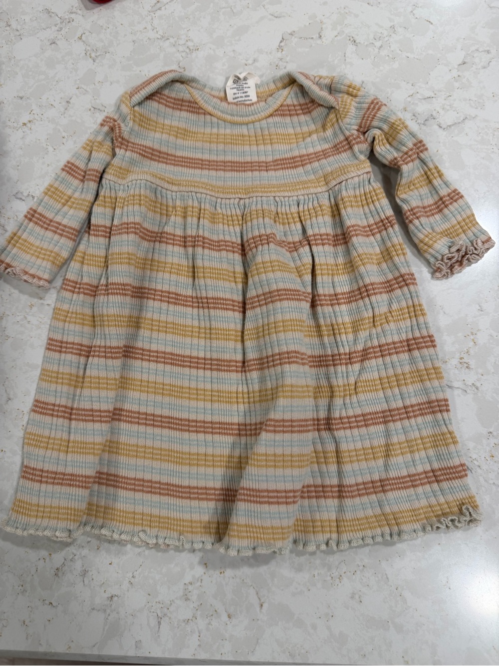 Kate Quinn Long Sleeve Lap Neck Dress Summer Multi Stripe Organic Cotton Rib